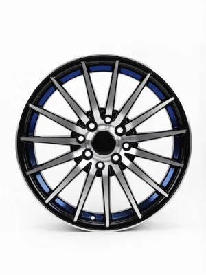 Llanta FC1502 Aro 15 Ancho 6.5 4/100/114.3 ET 38 Black Machine Face + Inner Blue Lip