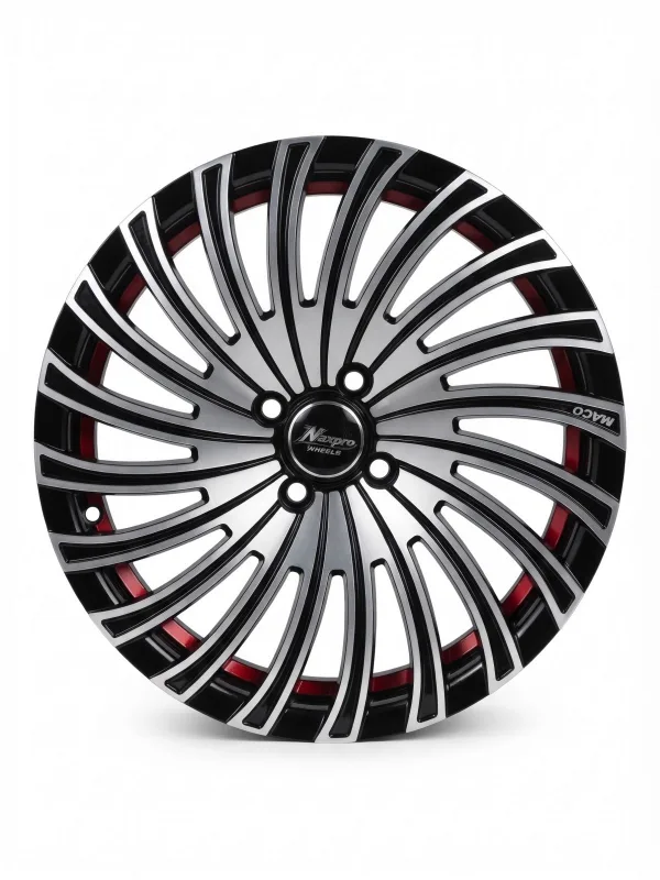 Llanta FC2012 Aro 16 Ancho 6.5 4/100 ET 25 Black Machine Face + Inner Red Lip